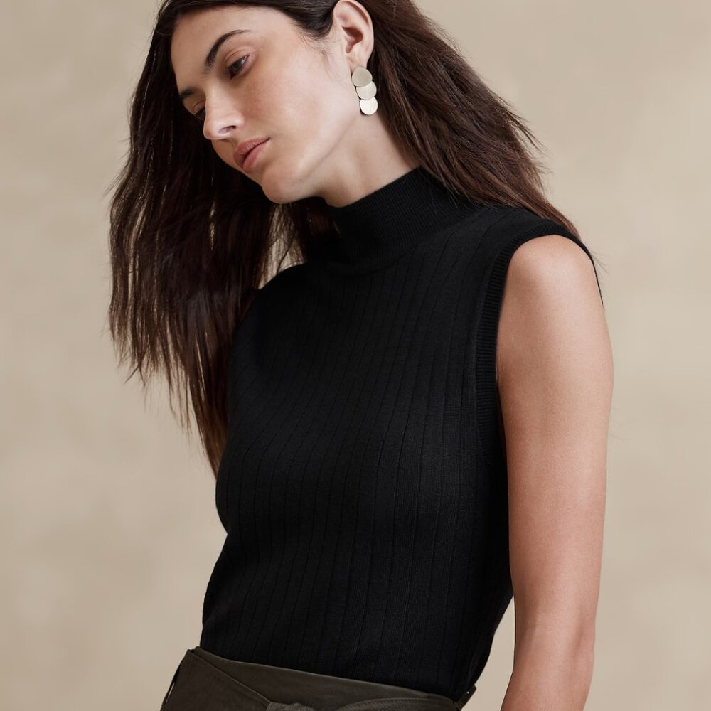 BANANA REPUBLIC Women’s Nezha Merino Sweater Shell, Black L, NWT never opened